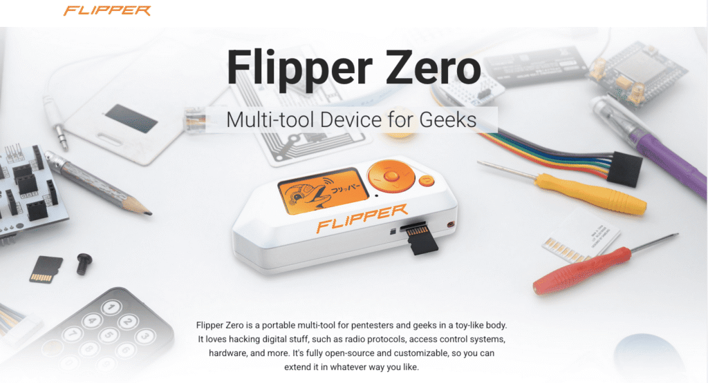Flipper Zero multifunctional device being used for signal analysis and debugging.