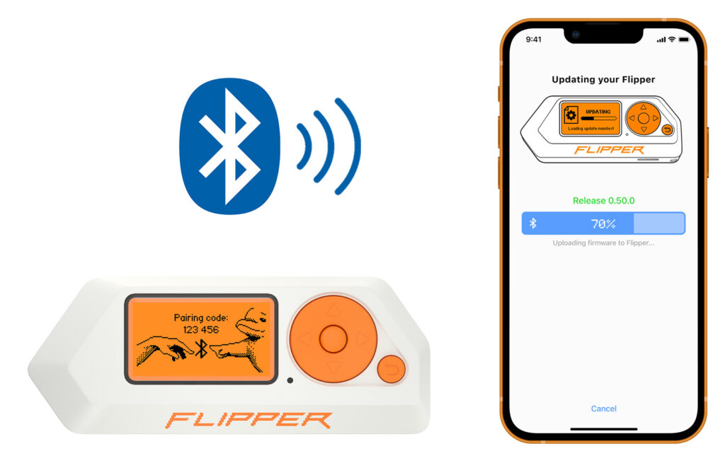 Flipper Zero device in action, scanning a keycard for testing purposes.